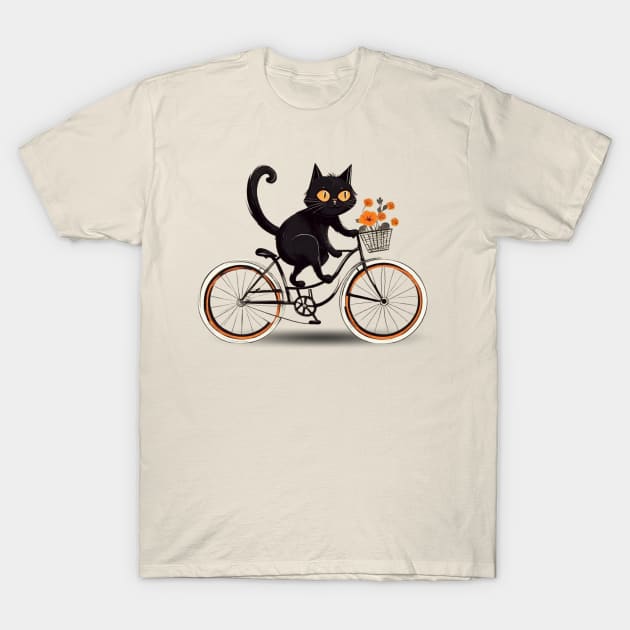 Floral Feline Pedals: The Adventures of the Cat Cyclist T-Shirt by Helen Morgan